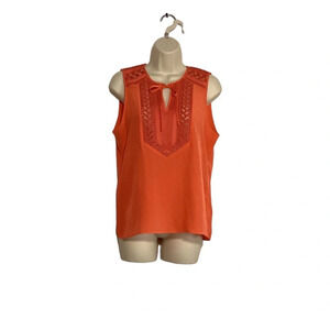 Parker SZ XS 100% silk blouse orange vibrant office cutout causal retro …